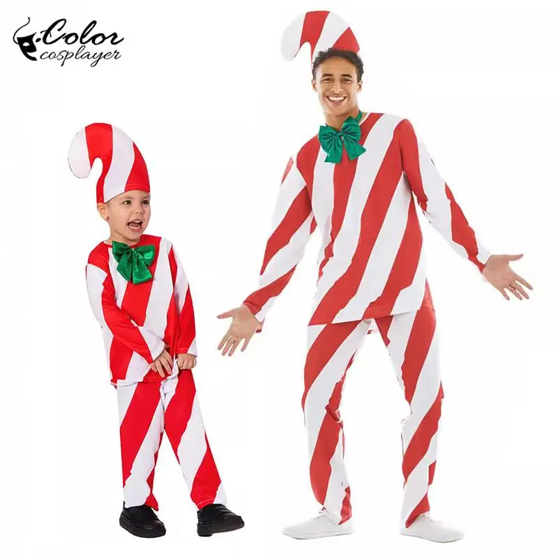 

Color Cosplayer Red Cane Candy Cosplay Costume Halloween Clown Suit Adult Two Piece Set Boy Christmas Carnival Pants Suit