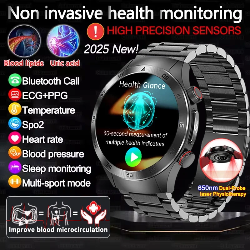 

2025 New Precise Laser Therapy ECG+PPG Smart Watch Men Sapphire Glass AI aiagnosis Blood Lipid Uric Acid Health Smartwatch Women