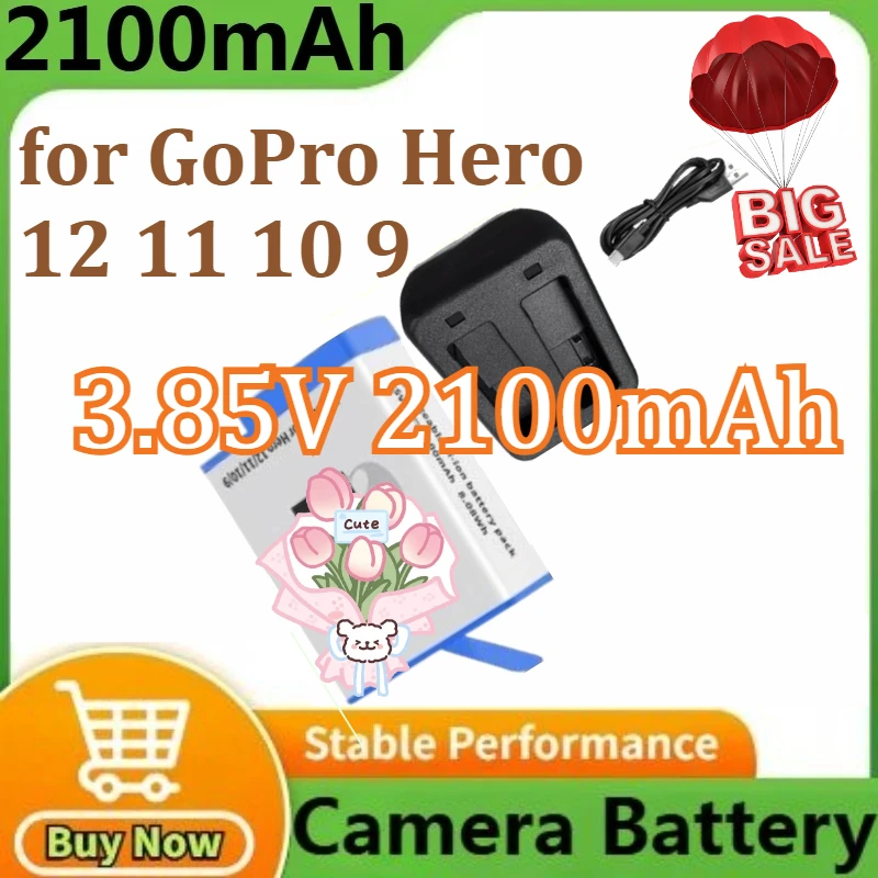 

3.85V 2100mAh for GoPro Hero 12 11 10 9 Camera Battery Fast Charger Box for GoPro Hero Rechargeable Battery Accessories