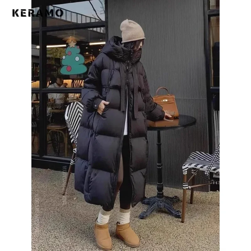 Casual Chic Solid Color Long Sleeve Outerwear Women\'s Hood Maxi X-Long Parkas Jacket 2024 Winter Oversized Warm Zipper Coat