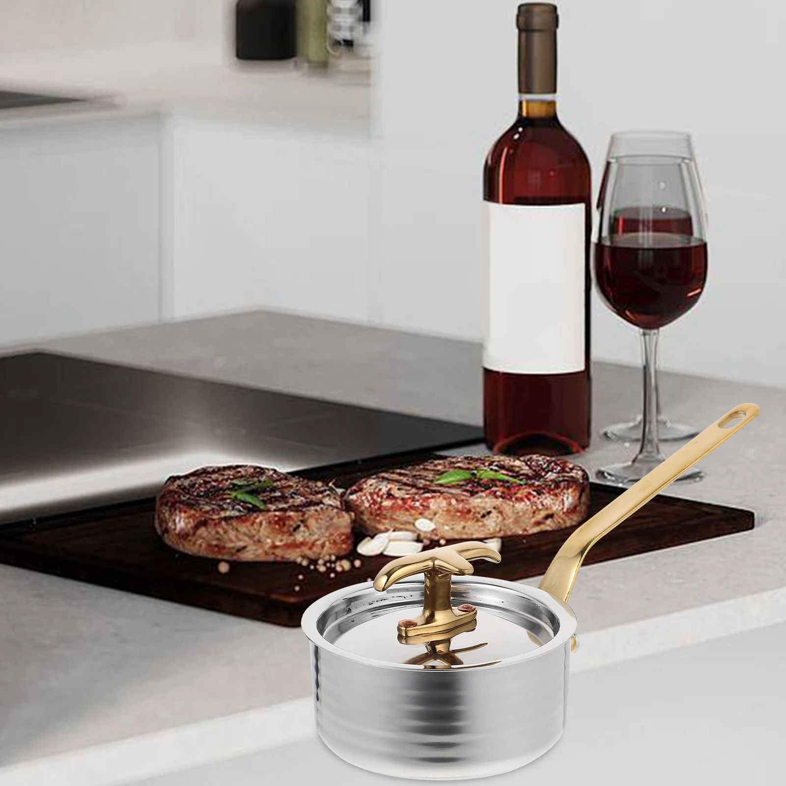 

Stainless Steel Pan Stainless Steel Pot Ergonomic Handle Lid Oil Pot for Gas Induction Stove Cooking Mini Kitchen Pots