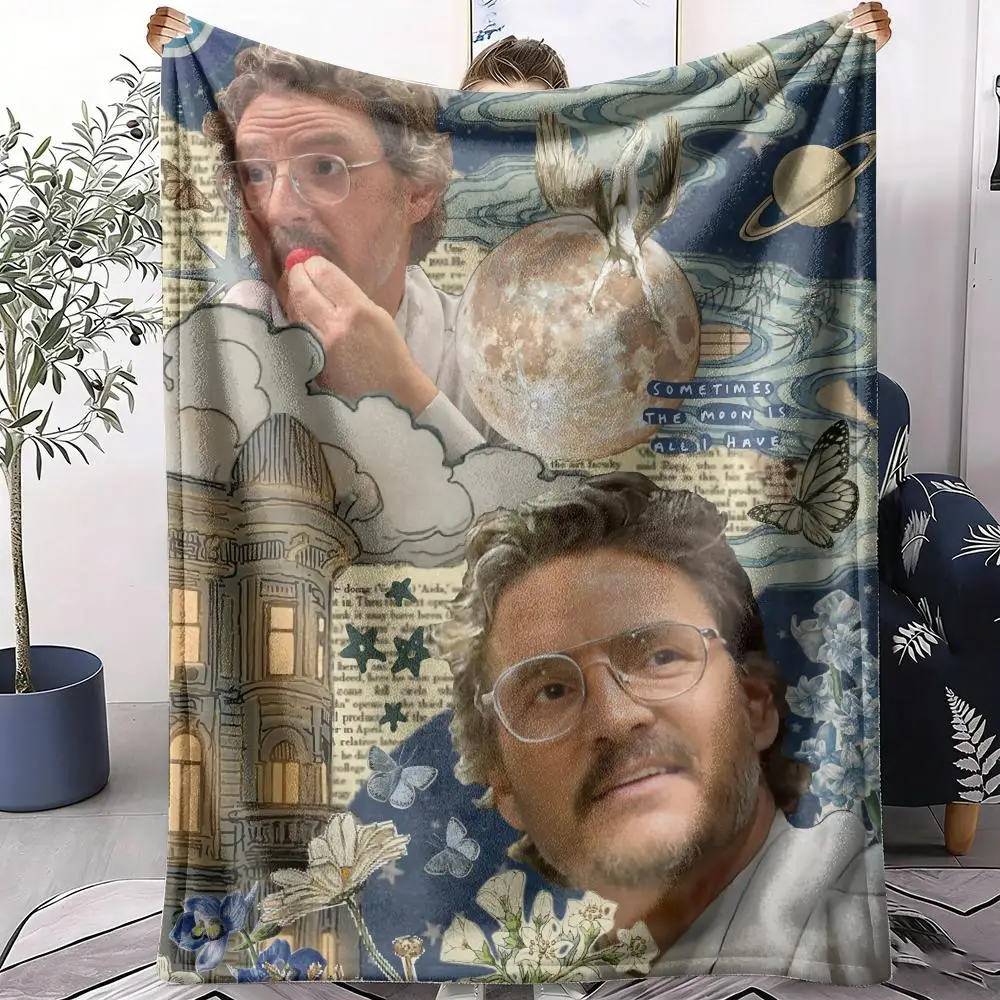 P-Pedro Pascal Throw Soft Flannel Throw Summer Blanket Lightweight Cozy Nap Blanket for Sofa Bed Travel