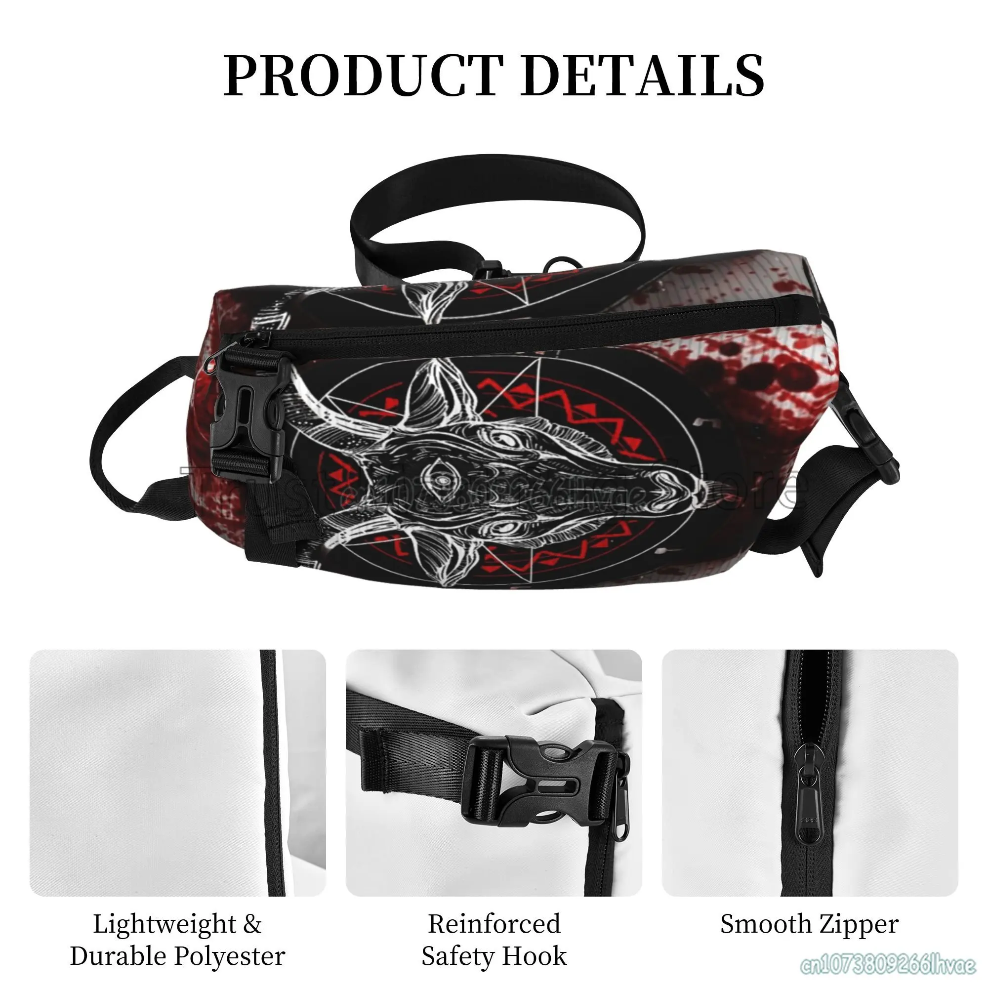 Pentagrama Satanic Goat Head Skull Sling Bag para homens, mochila casual crossbody para caminhadas no peito, mochila de um ombro