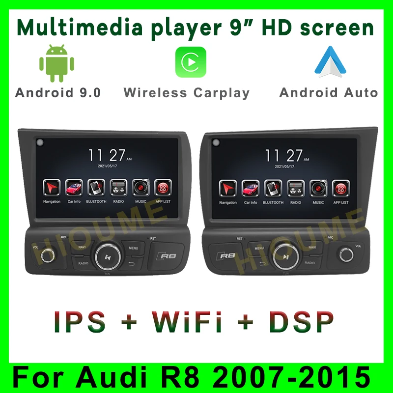 

Android 9.0 Car Multimedia DVD Player GPS Navi Radio For Audi R8 V8 V10 2007- 2015 Caprlay android auto Video Head Unit 4G Wifi