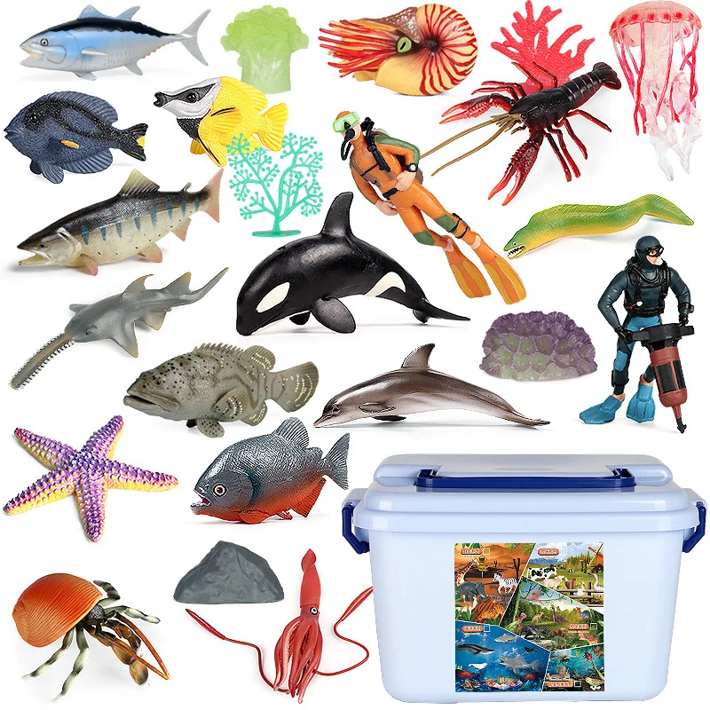 

Simulated Animal Ocean Model Tiger Whale Lobster Hermit Crab Tuna Jellyfish Squid And Starfish Toy Set