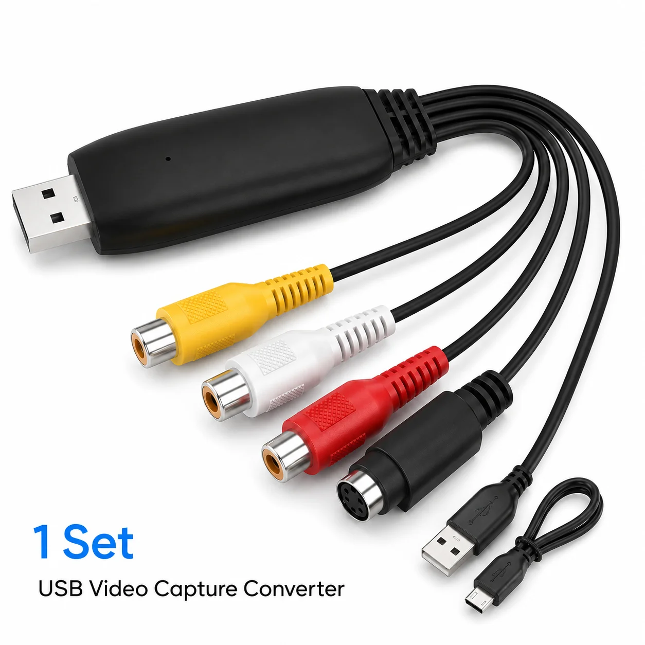 Conversor de Captura de Vídeo USB 2.0, Adaptador de Vídeo ABS, Compatível com VHS, VCR, DVD, Filmadoras, para PC, Preto, 1 Unidade