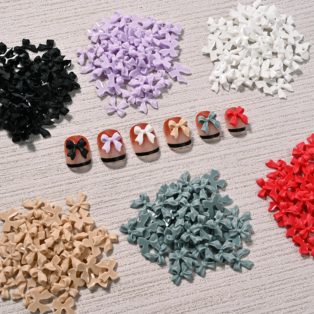 50 Uds. De dijes para uñas con lazo de cinta negra de 10x10mm, lazo de resina 3D Kawaii, diamantes de imitación para decoración de uñas, 6 colores, pajarita plana, decoración de joyas para uñas