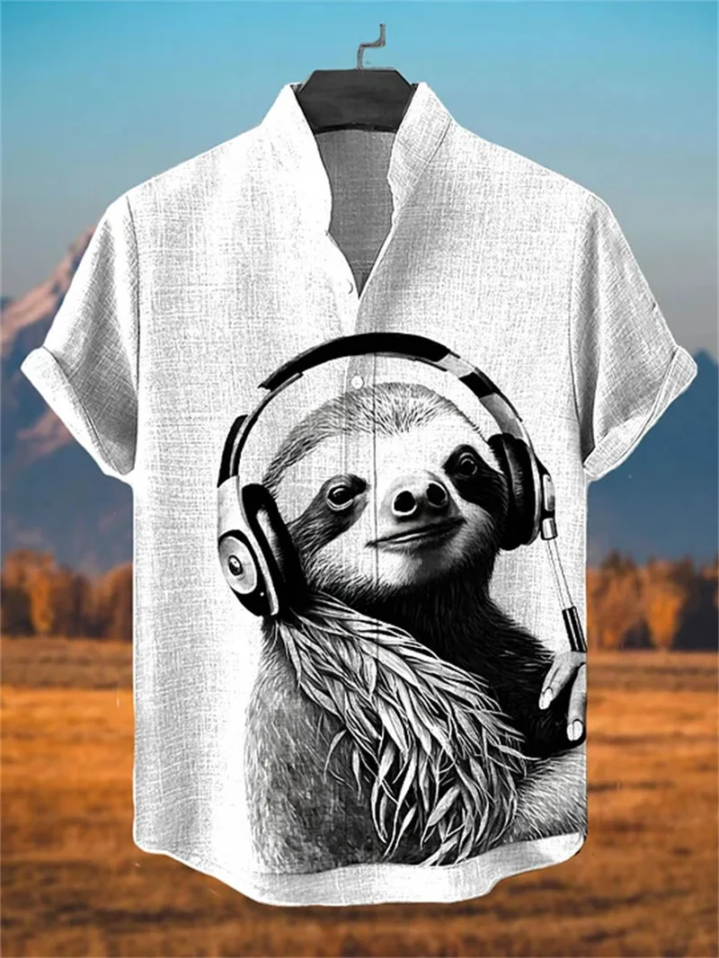 

New street style linen short sleeved shirt with a unique style, men's cyberpunk warrior gorilla print top