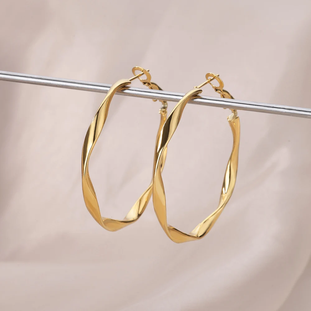 1Pair Stainless Steel Earrings for Women 2024 Trending Classic Gold Color Hoop Earrings New in Circle Ear Jewelry aretes mujer