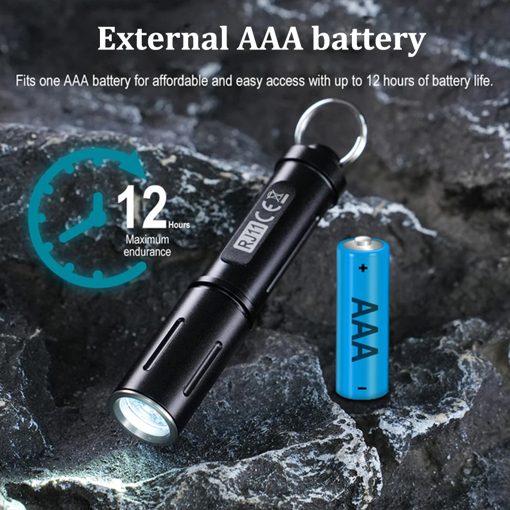 Amanfire RJ11 Keychain Flashlight 120LM Mini Torch 3W LED Light Waterproof IP67 Portable EDC Lighting