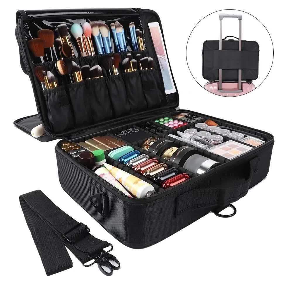 

Women Professional Suitcase Makeup Box Make Up Cosmetic Bag Organizer Storage Case Zipper Big Large Toiletry Wash Beauty Pouch