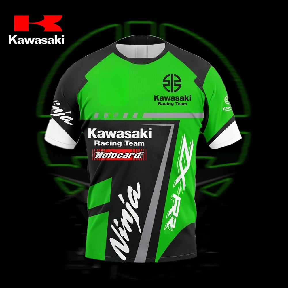 

2025 Kawasaki Men's And Women's Motorcycle Loose Riding Short Sleeved Tee Summer Hot Selling Fast Drive And Downhill T-shirt