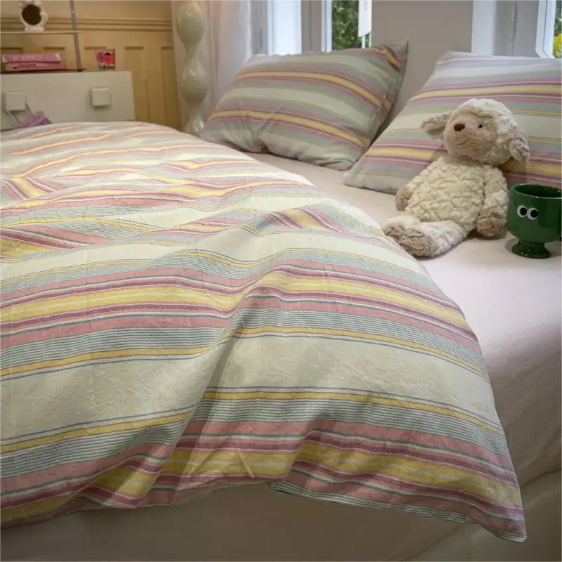 Stripe Style Duvet Cover Skin-friendly Quilt Cover Single/Double/Queen Size Comforter Cover Home Bedding 이불커버 (No Pillowcase)