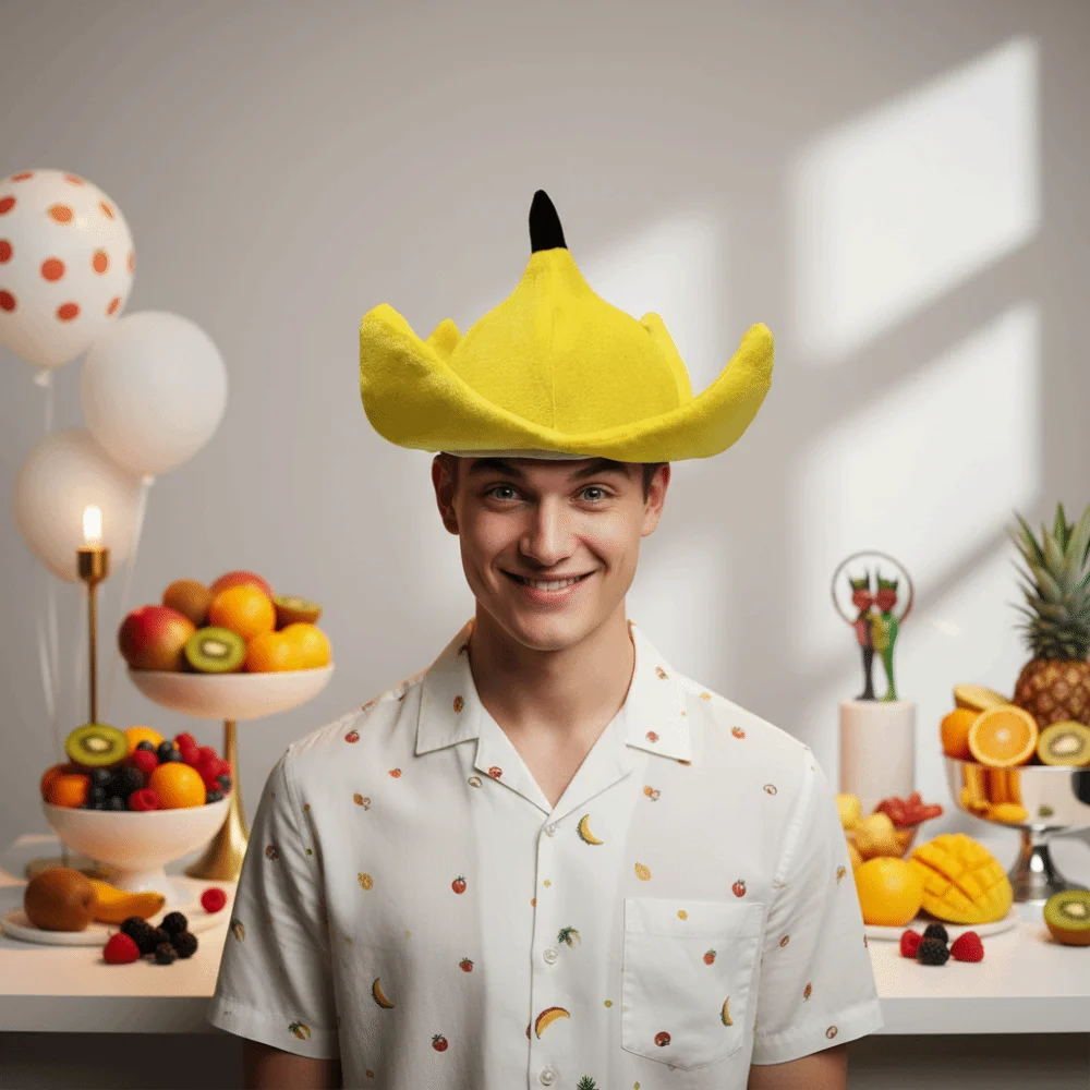 Soft Fabric Banana Plush Hat Vibrant Yellow Design Three-Dimensional Peel Funny Fruit Headgear Exquisite Neat Stitching