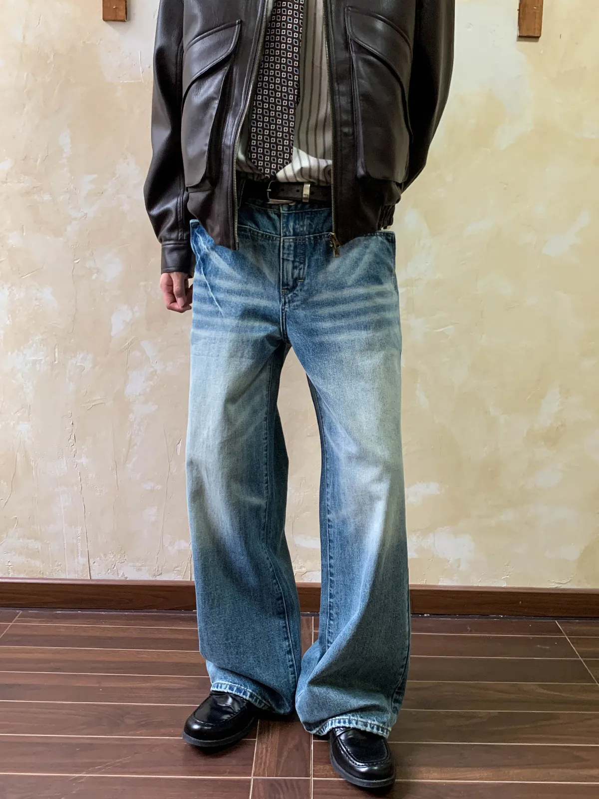 Retro American High Street Men's Jeans CleanFit Vintage Worn Straight Leg Denim Pants mid Waist Zipper Closure Four Seasons