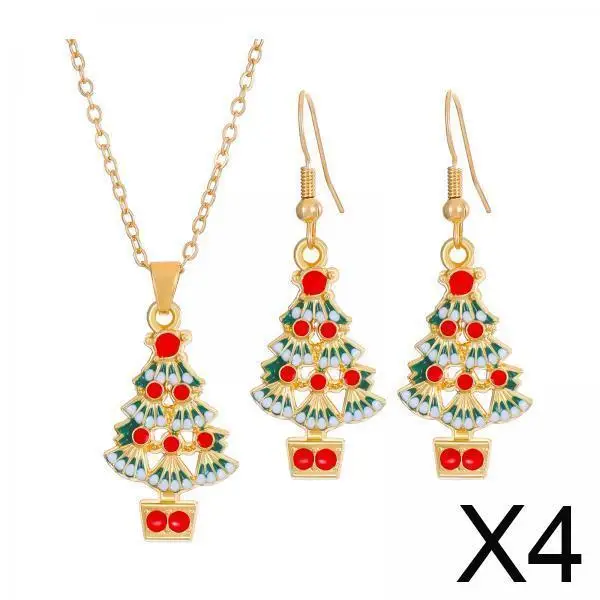 

Набор из 4 украшений на Рождество: ожерелье и серьги для женщин, длинная цепочка, рождественские украшения, ожерелье и серьги-гвоздики для праздничного подарка