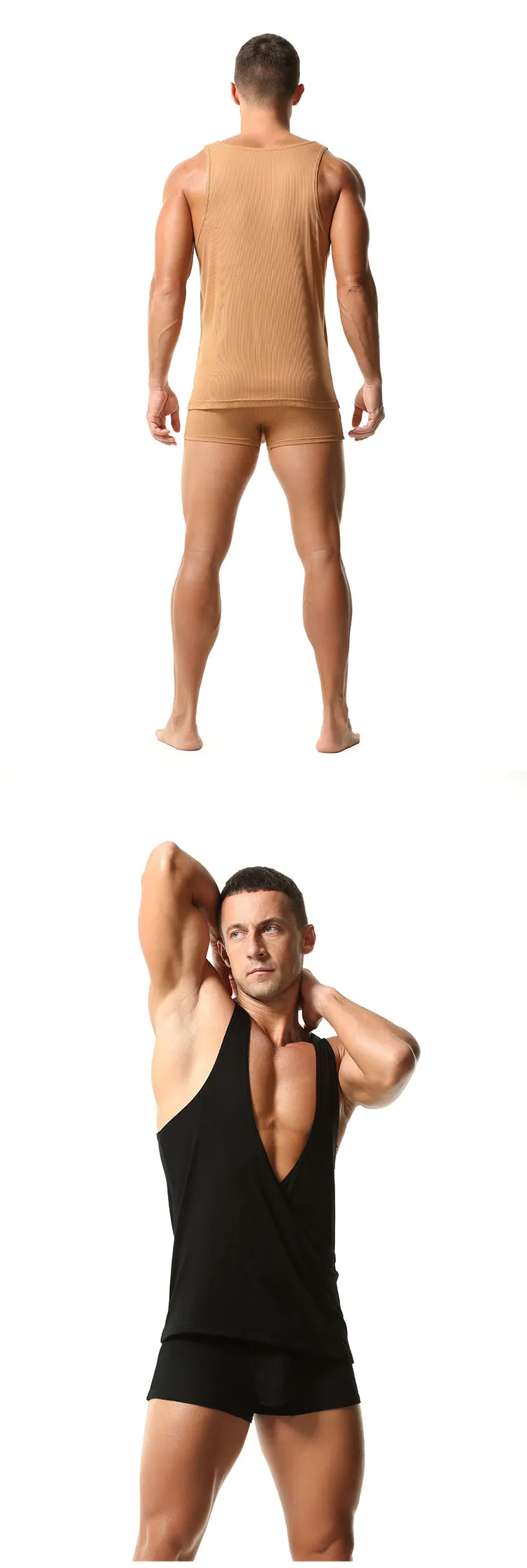 TAUWELL Herren-Tanktop mit geripptem Wickel-Design und tiefem V-Ausschnitt, ärmelloses Muskelshirt aus weichem Stretch-Gewebe für Fitness und Freizeit – Detail 4