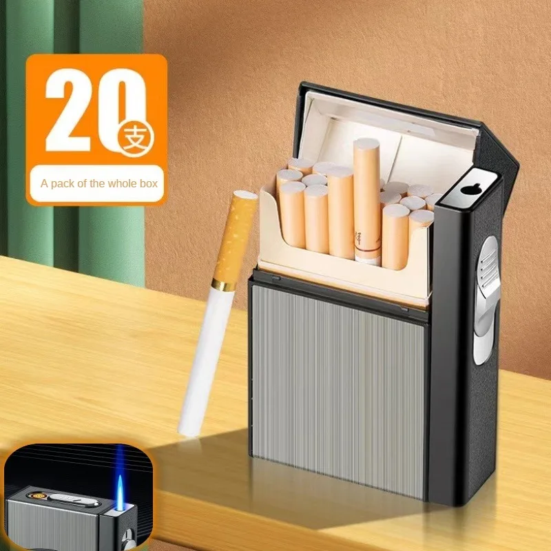 USB 2-in-1 Multifunctional Gas and Electric Cigarette Case Lighter 20 Pieces Metal Inflatable Cigarette Case Wholesale