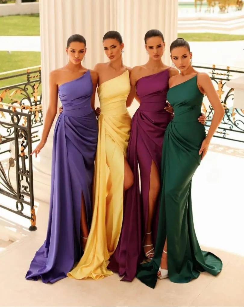 

Sheath Slit Prom Dresses Sweep Train One Shoulder Evening Dress Wedding Guest Dress Abendkleider Robes De Soirée