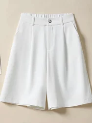 Short d'été ventilé pour femme, couleur unie, taille haute, avec poches, bouton à la mode, blanc soyeux, 2024