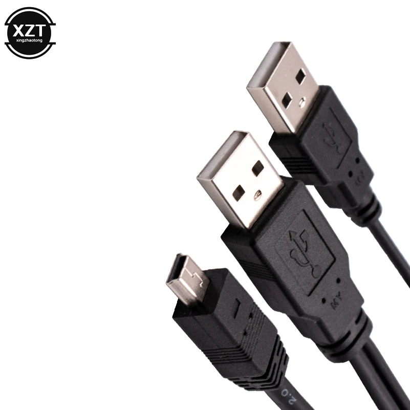 2 in 1 USB 2.0 Double A Type 2A Male to Mini 5 Pin Male Y Cable For 2.5\