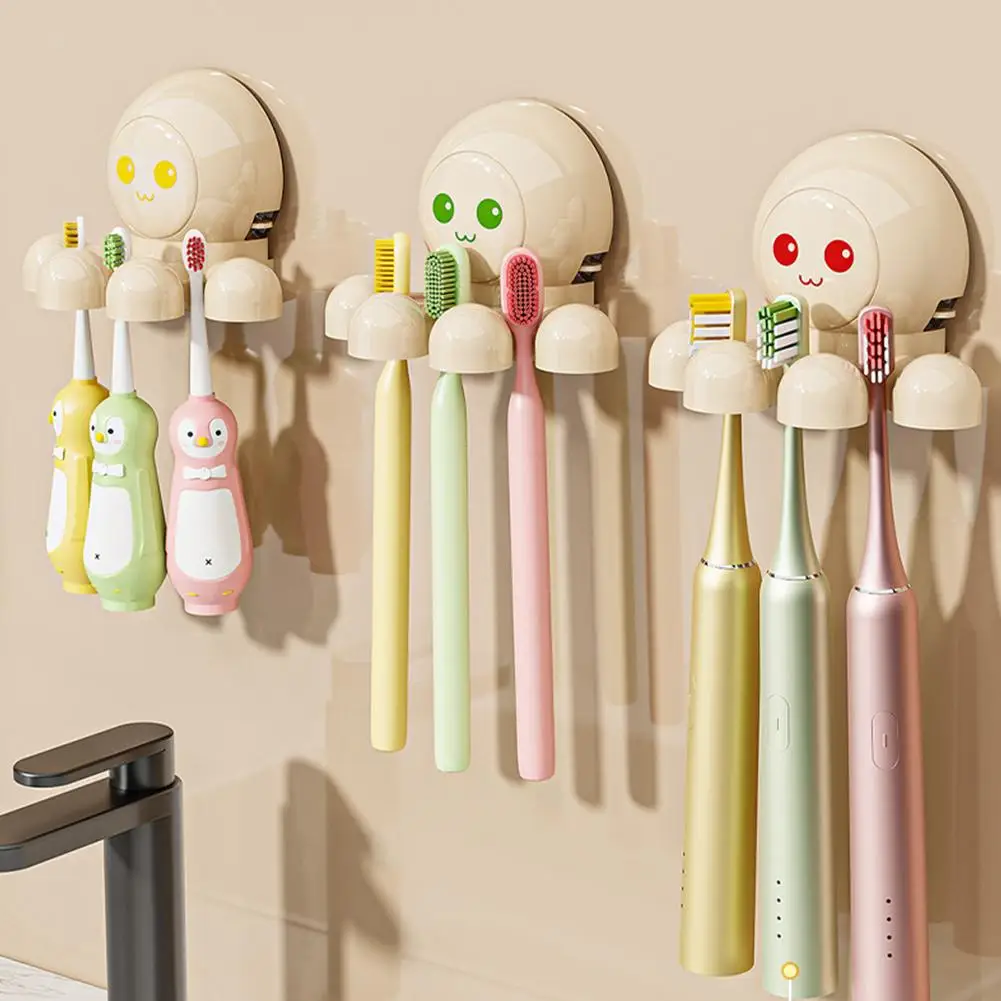 

1/3Pcs Plastic Suction Cup Toothbrush Holder Space Toothbrush Mounted Octopus Saving Wall Organizer Reusable Cute K3B8