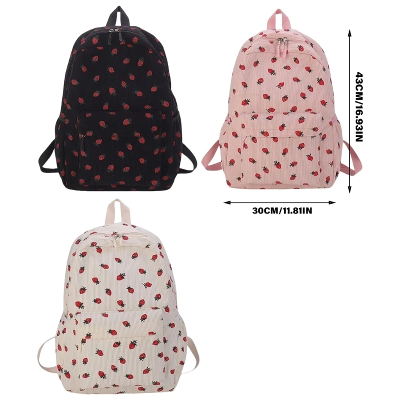 Strawberry Backpack Student School Backpack Laptop Backpack untuk Wanita Remaja Dropship