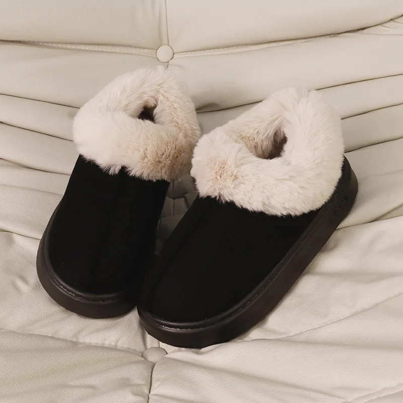 Verdickte warme Plüsch-Schneestiefel für Damen, Winter 2022, flauschige Kunstpelz-Baumwollschuhe, Damen, dicke Sohle, rutschfeste Komfort-Hausschuhe – Detail 9