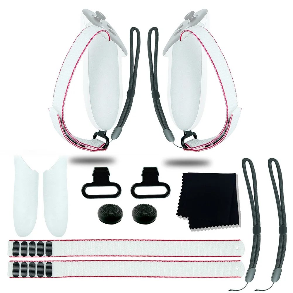 VR-Headset Zubehör-Set Verstellbare Aktive Riemen Ersatz-Kit Metallring-Schnalle Joystick-Kappen für Meta Quest 3 Controller