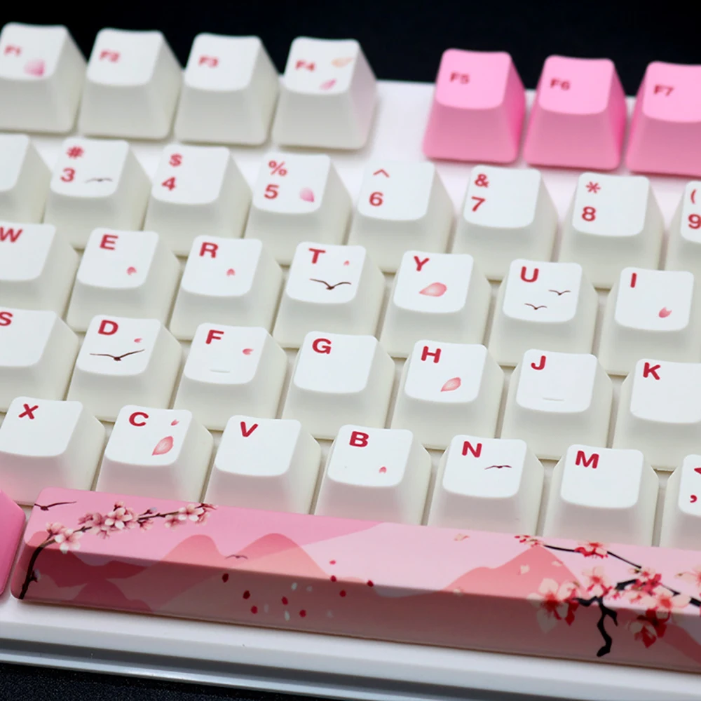 Mechanical Keyboard Keycap Sakura Pink Coca Cola Red PBT 108 Keys 5 Sides Dye Sub OEM Profile GK61 GANSS RK FICO Anne Pro 2