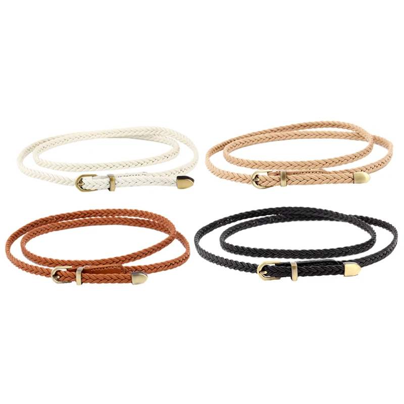 

1 Set Of 4 New Hand-Woven Belt Female Pin Buckle Retro Casual Wild Thin Belt Waist Rope Decoration