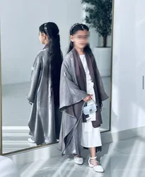 New Mother and Daughter Abaya Dubai Muslim Women Kids Girls Maxi Dress 2pcs Set Eid Djellaba Jalabiya Turkey Kimono Islamic Robe