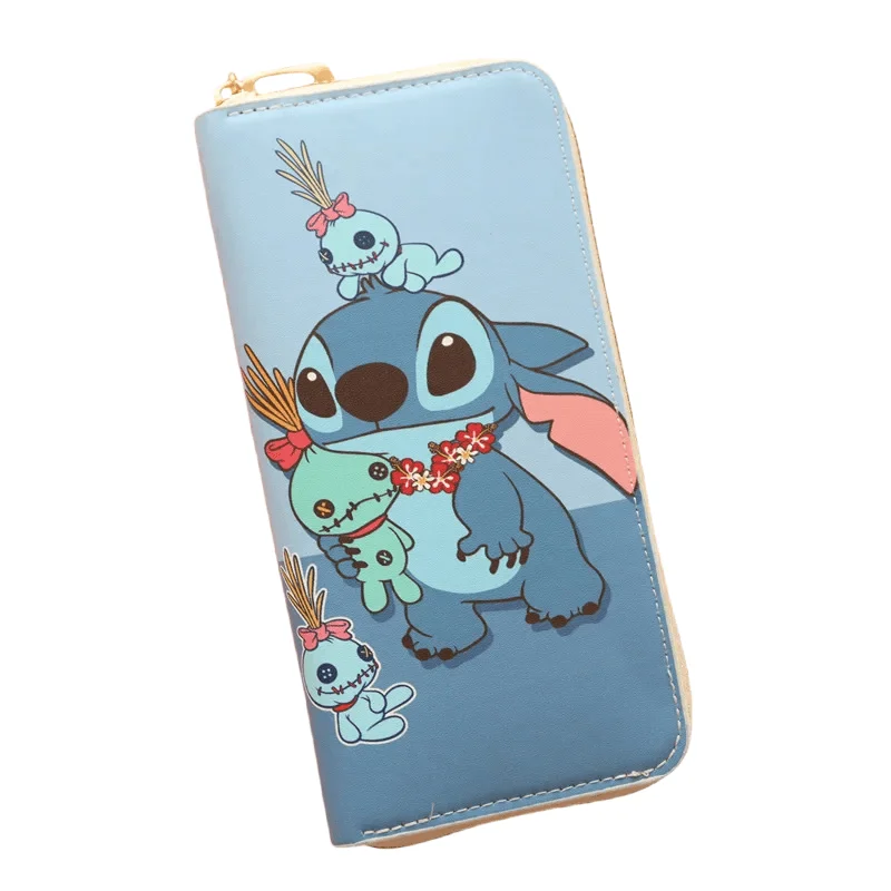 20cm Disney Lilo Stitch Cartoon Coin Purse Bag Stitch Children Fashion Long Wallet PU Card Holder Clutch Charm Birthday Gift