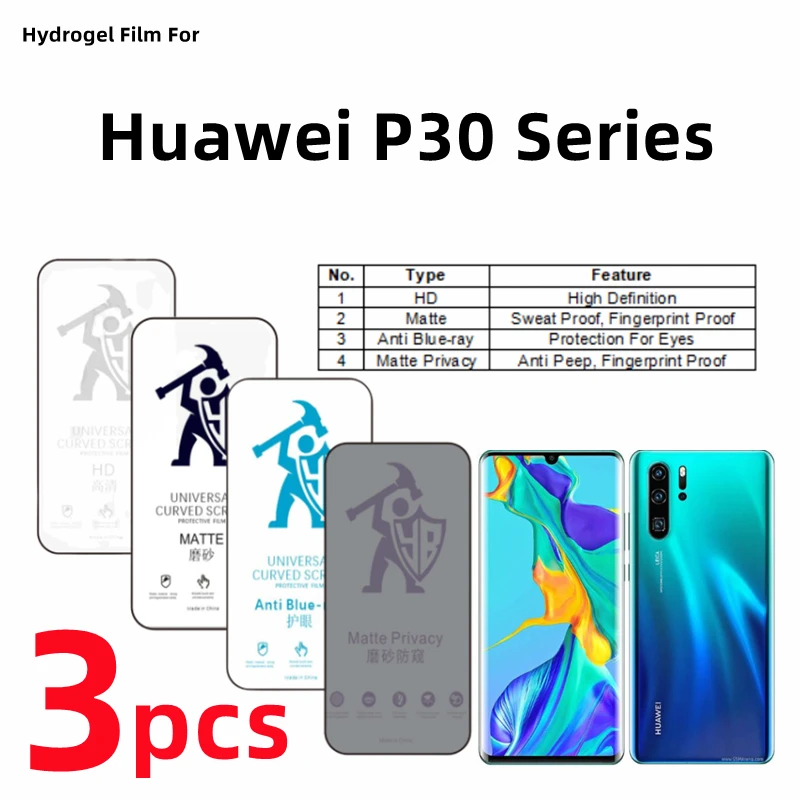 3pcs HD Hydrogel Film For Huawei P30 Pro Matte Screen Protector For Huawei P30 Lite P30pro Eye Care Anti Spy Protective Film