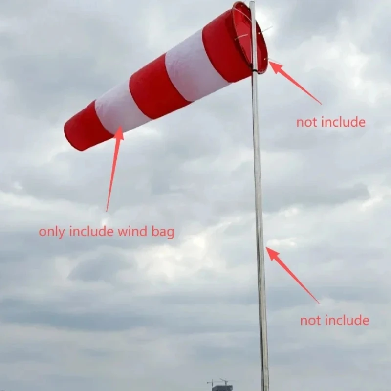 2.4m 3m Secure Airport Thickened Windsock Wind Vane Flags Weather Vane, Waterproof Reflective Wind Bag Warning Flag Red White