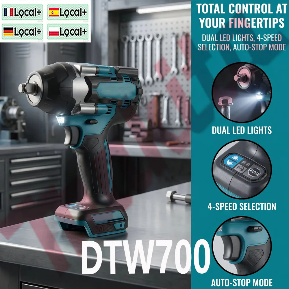 für Makita DTW700 2800N.M bürstenloser Elektroschrauber 1/2 Zoll Schlagschrauber Elektroschrauber Bohrmaschine kompatibel mit Makita 18V Akku