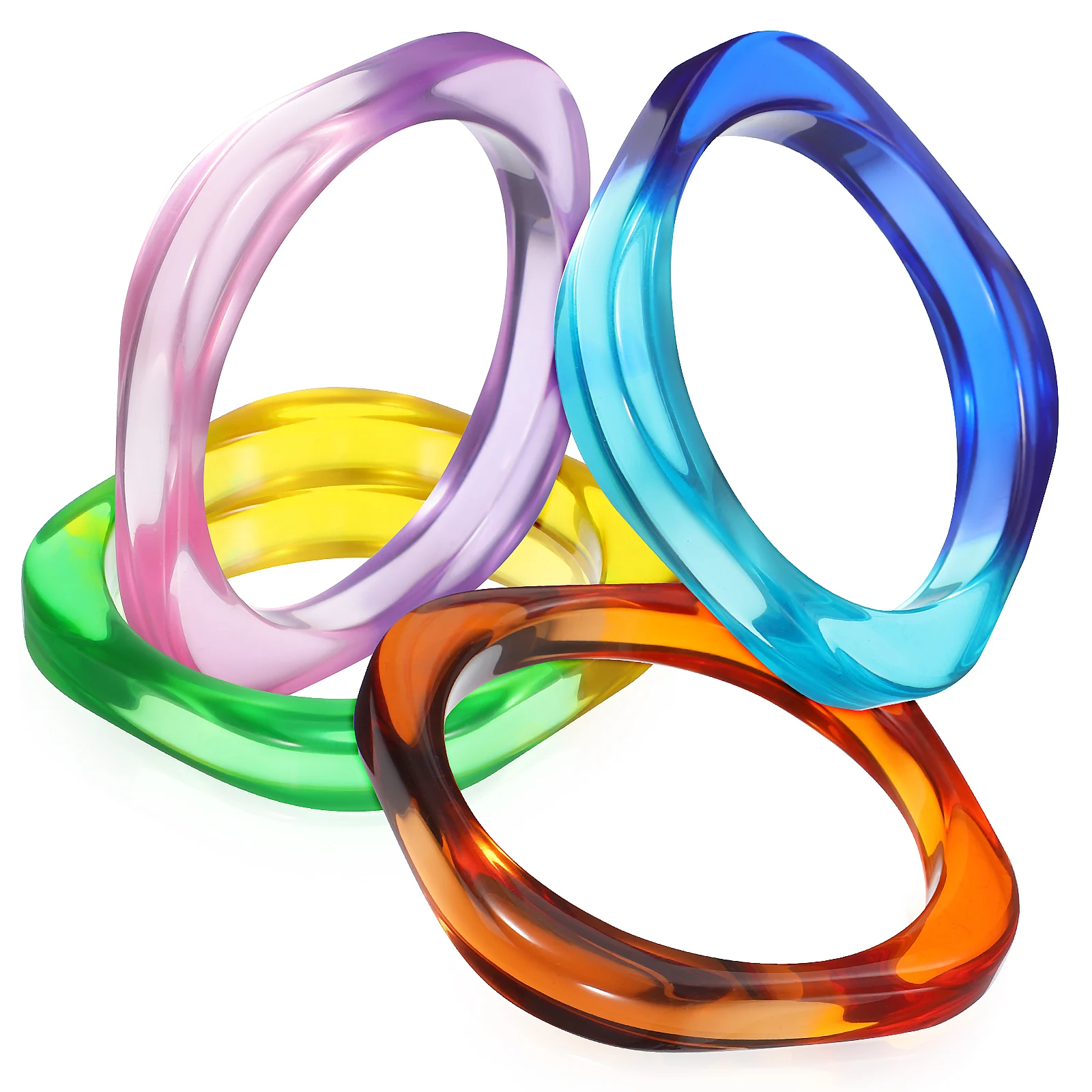

4 Pcs Gradient Acrylic Bracelets Colorful Chunky Bangle Women Purple Green Fashion Accessories Jewelry