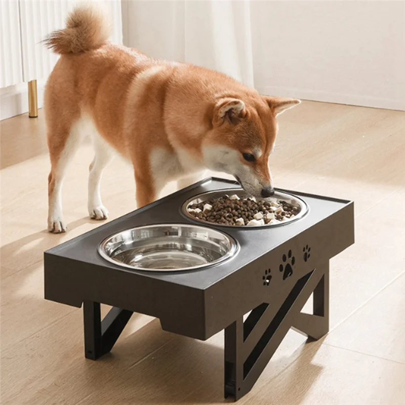 

B62B-Dog Bowl Pet Feeder With Stand Adjustable Height Pet Feeding Dish Bowl Dog Elevated Food Water Feeders Cat Lift Table