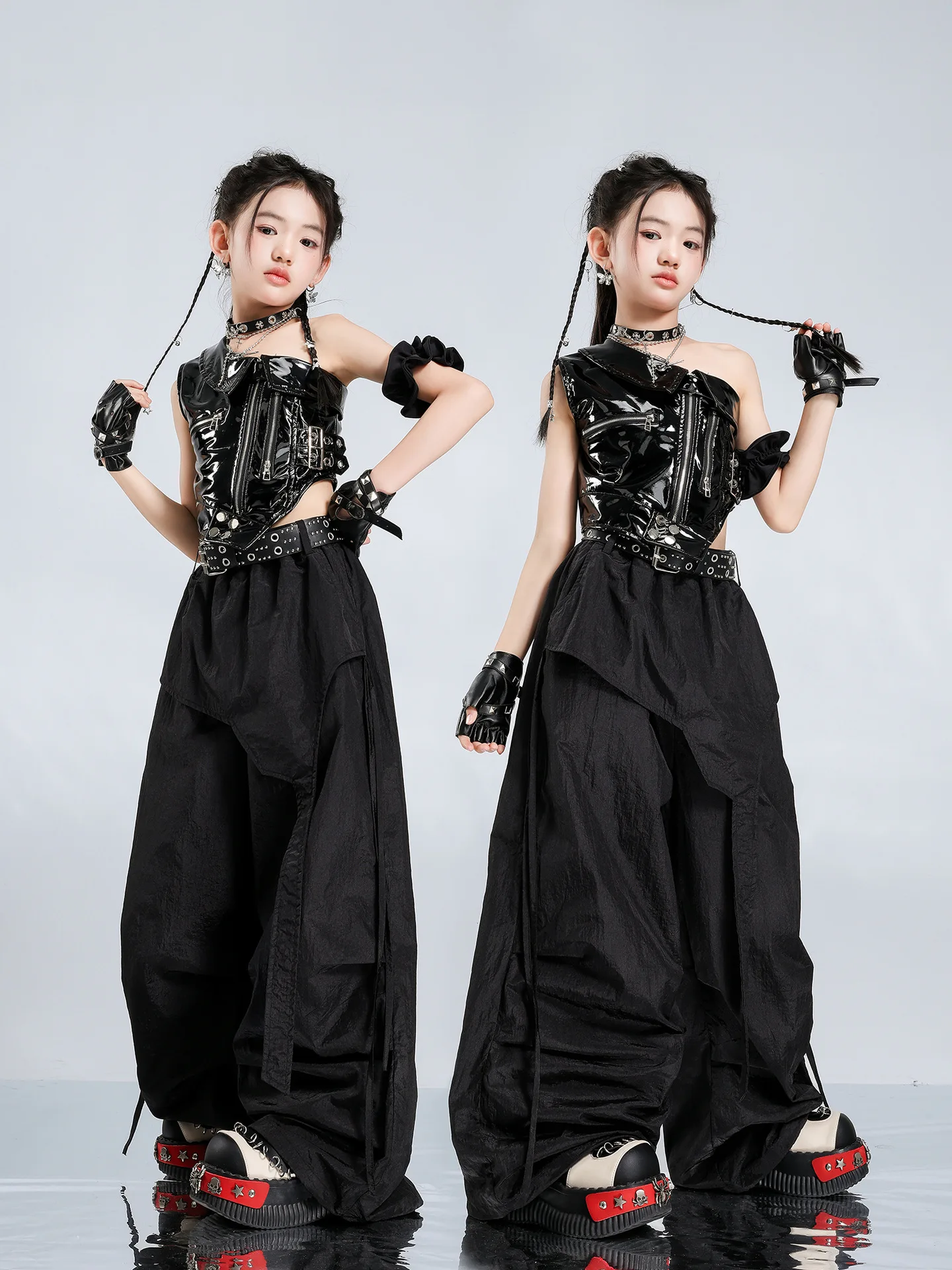 Girls K-pop Cool Crop Top Hot Pants Kids Jazz Shorts Dance Culottes Clothes Sets Children Hip Hop Streetwear Girl Group Costumes