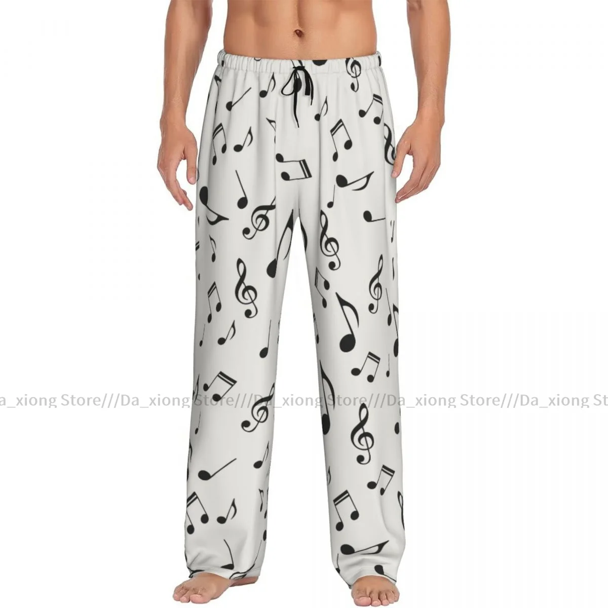 Ropa de dormir para hombre, pantalones de dormir sueltos, pijamas con notas musicales, pantalones largos de salón, ropa de casa informal