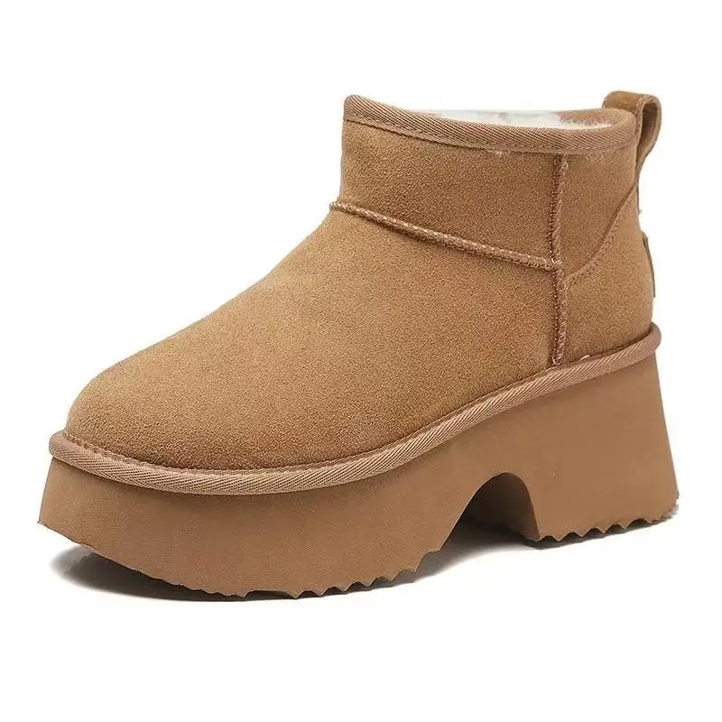 

Ultra-Light Soft Bot High-Quali Leather Wool Women's ort Boots Snow Cotton Cowhide Fce Winter Warm Thiened EVA Sole