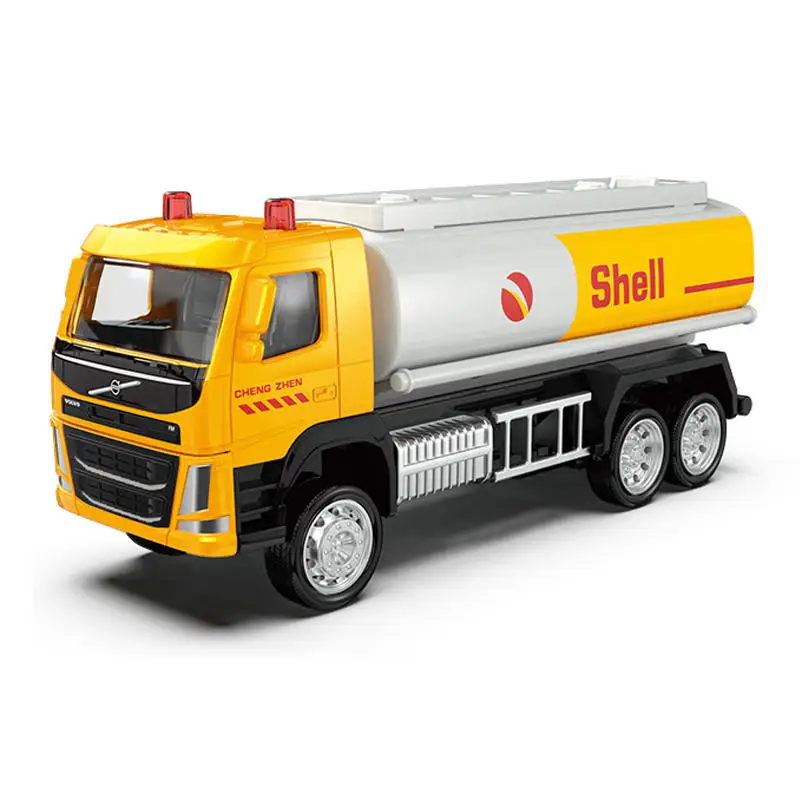 1:72 VOLVO Container Truck Oil Tanker Shell Truck Alloy Trailer Gulf Oil Car Model Children\'s Pull Back Car Model Truck Boy Toy