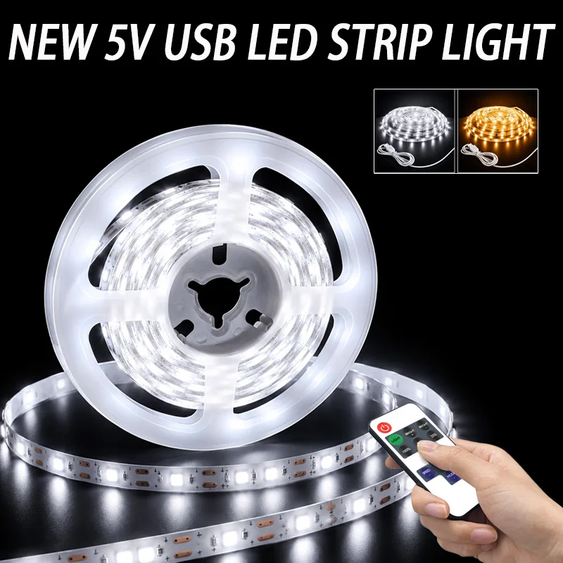 Flexible SMD 2835 USB Led Strip Light Lamps Warm White/White LED Strip Lights 5V with RF Remote Controller for Kitchen Home
