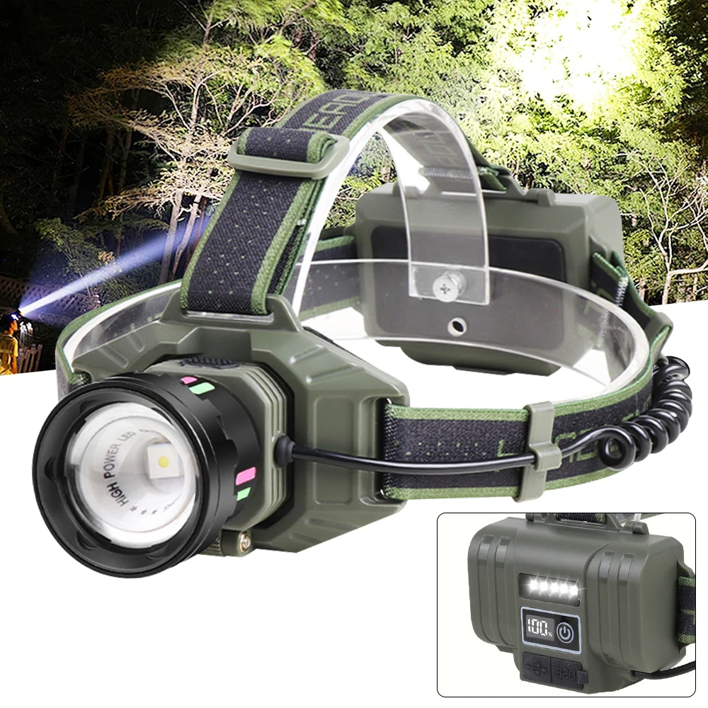 LED Leistungsstarke Scheinwerfer Scheinwerfer Zoom Scheinwerfer Long Range Kopf Taschenlampe Starke Licht Lampe Outdoor Angeln Unterstützung Ausgang