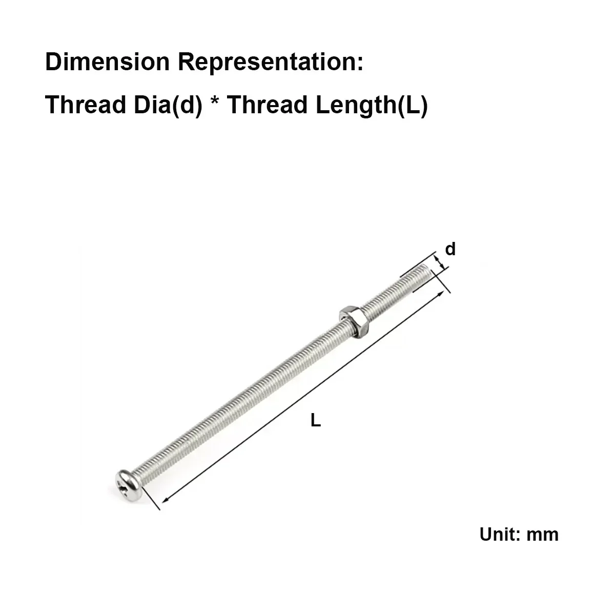 304 Stainless Steel Extended Extra Long Screw Cross Groove Round Head Bolt And Nut Combination Set M2M3M4M5M6