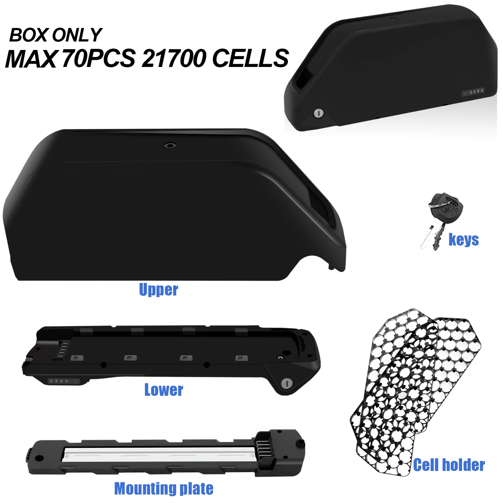 Polly Battery Case MAX 70pcs 21700 Cells EBike Battery Box Ebike Downtube Case with Battery Holder