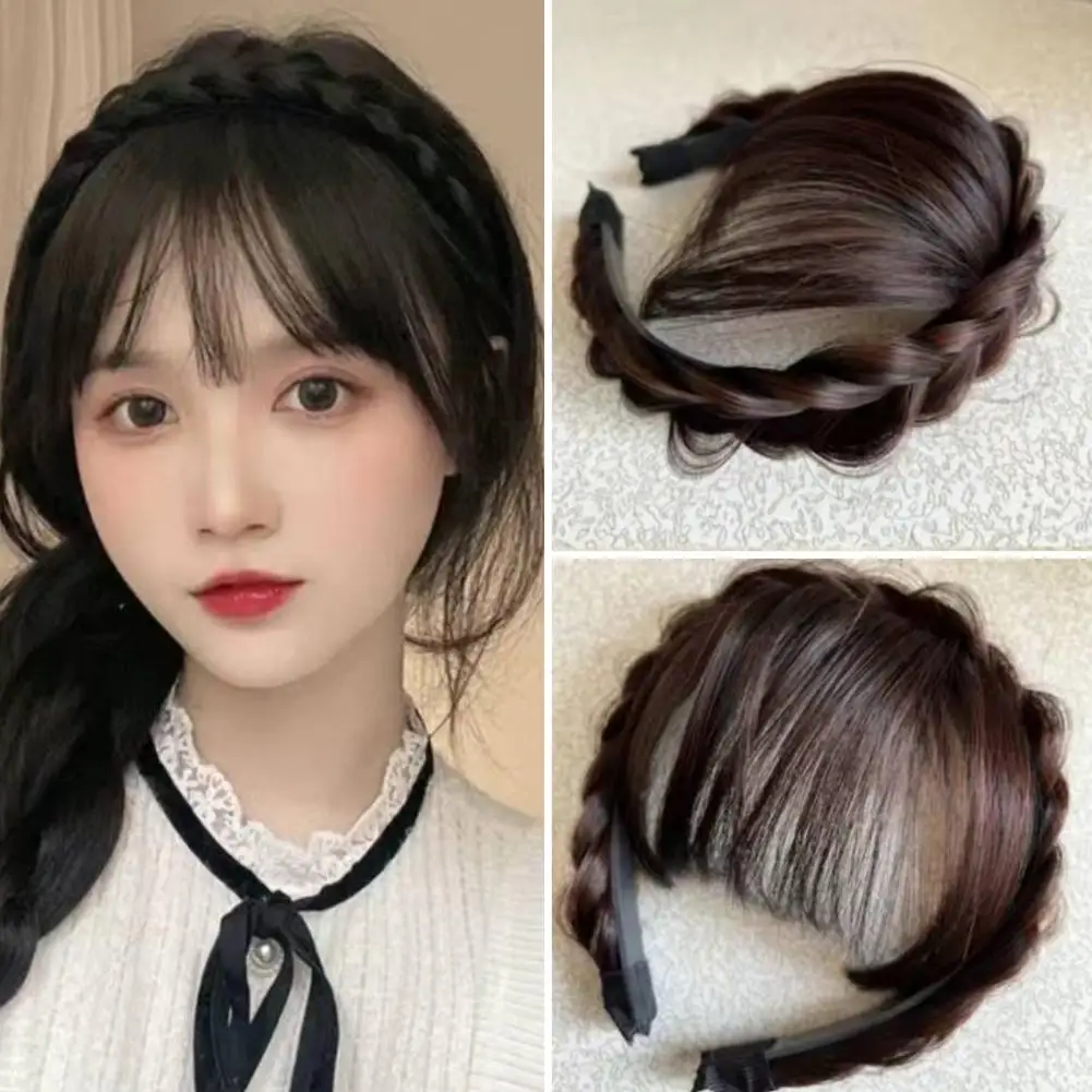 Sweet Wig Hair Hoop Fluffy Hairpiece Black Color Fake Hair Bangs Headband  Wig Headband Decorative