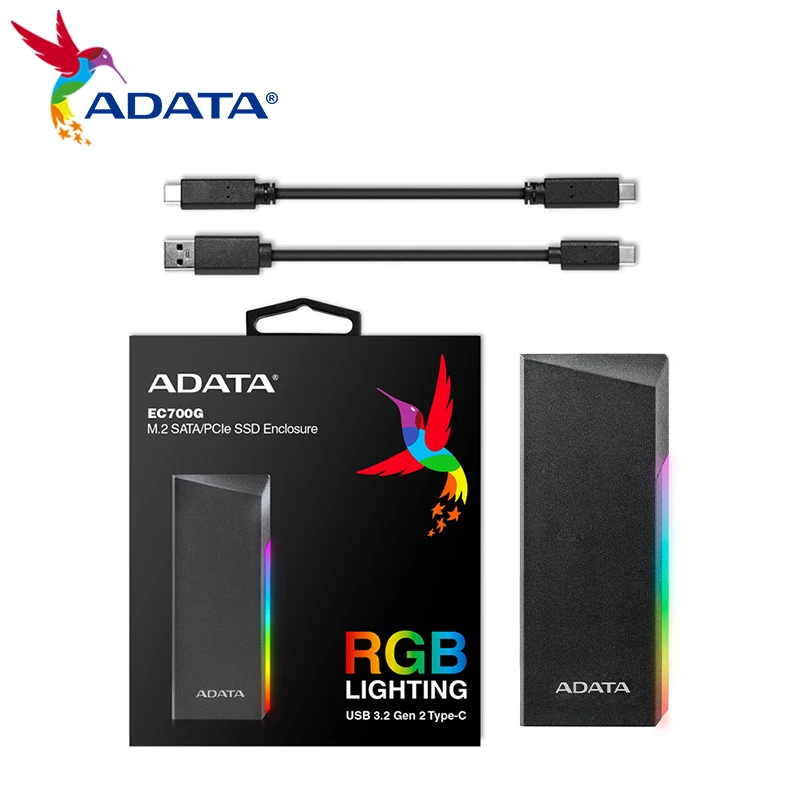 Imagem -04 - Adata-gabinete Ssd Portátil Ec700g M.2 Sata Pcie Solid State Drive Usb 3.2 Tipo-c Caixa de Disco Rígido Móvel com Rgb para Computador