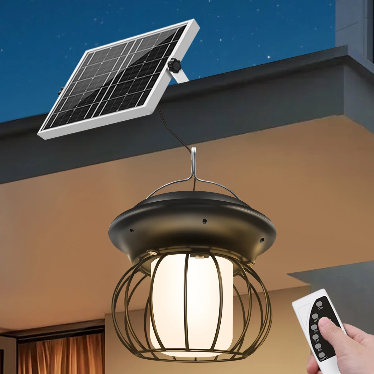 防水ソーラーランタンガーデン用リモコン付き屋外ソーラーライト5500mahバッテリー10段階調光5mワイヤー納屋用