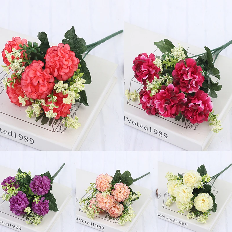 Artificial Flowers Retro Silk Rose Bouquet Hydrangea Peony Vintage Bride Holding Fake Plants Home Wedding Decoration Accessories